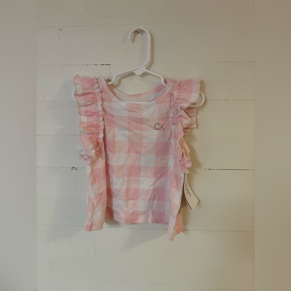 Calvin Klein Toddler Pink Gingham Ruffle Top 3T NWT